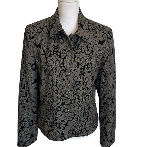 Evan Picone Jacket Blazer Women's Size 12 Brown Textured Floral Embossed Velvet - Picture 1 of 14
